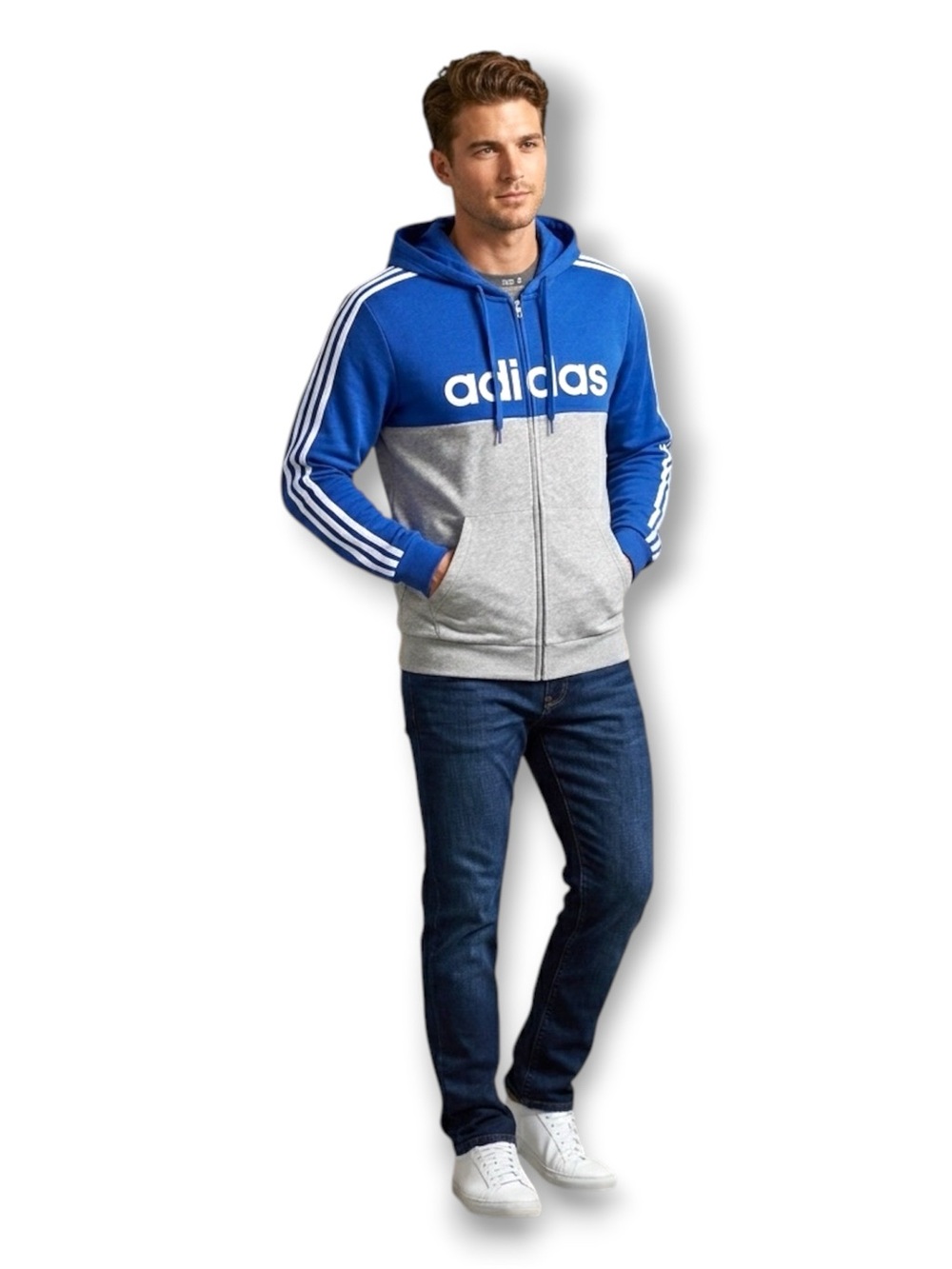 Adidas Hooded Jacket - Medium Blue, Grey and white Sportswear